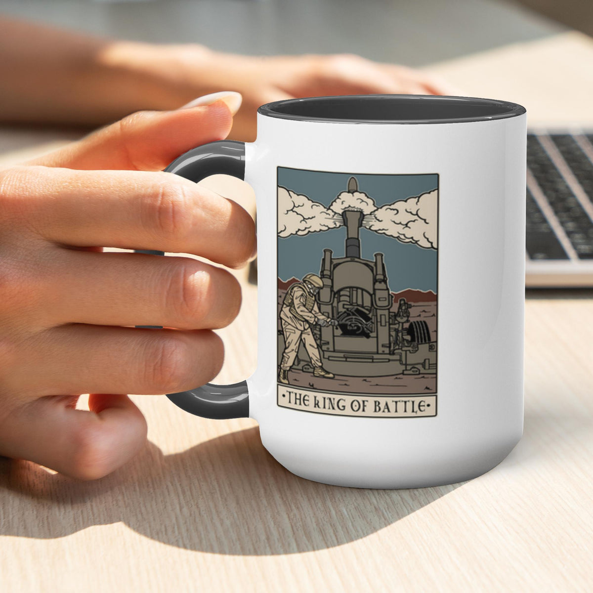 King of Battle Mug - 15 oz / White with Black Accents