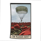 pltdaddy 3x5 foot Maroon Beret flag featuring a paratrooper illustration with canvas header and brass eyelets